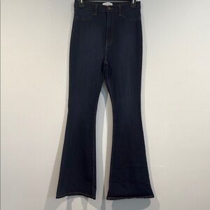Vibrant Dark Blue Flare Wide Leg Jeans with Stretch High-Rise - Size 13 (W30)